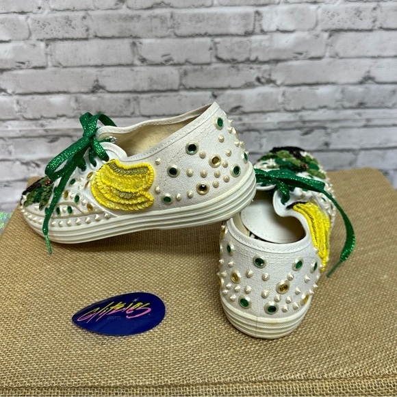 Glitzies Womens Sneakers Shoes Size 6 1/2 Tropical Bling Rhinestone Sequins VTG - Picture 12 of 15